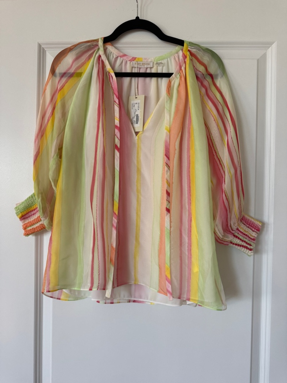 Ramy Brook Pastel Multi-Stripe Sheer Blouse